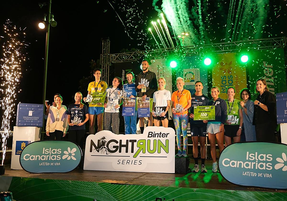 Imagen principal - Chaib Lachgar y Johanna Ardel se coronan en los 10 kilómetros de la Binter NightRun Las Palmas de Gran Canaria
