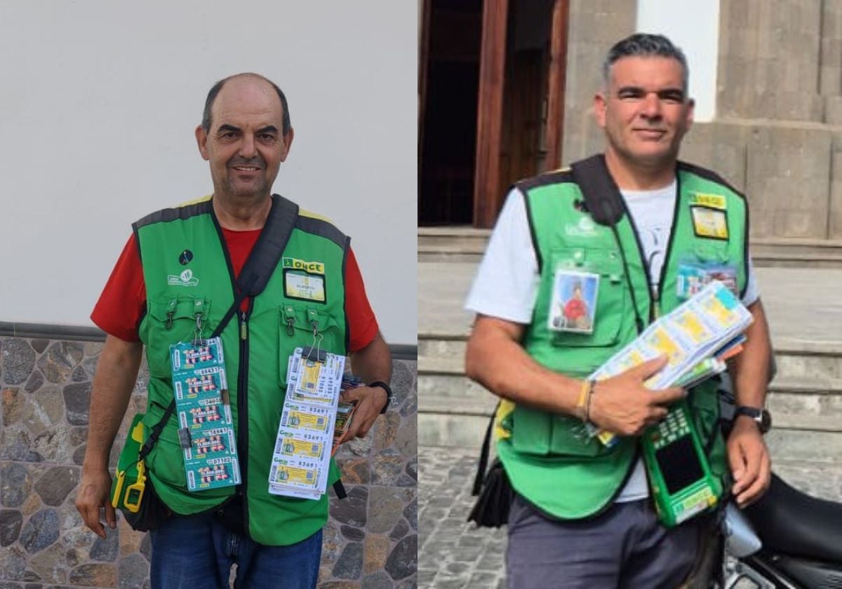 Alberto González (i) y Juan Franco (d), los dos vendedores de la ONCE que vendieron los cupones premiados.