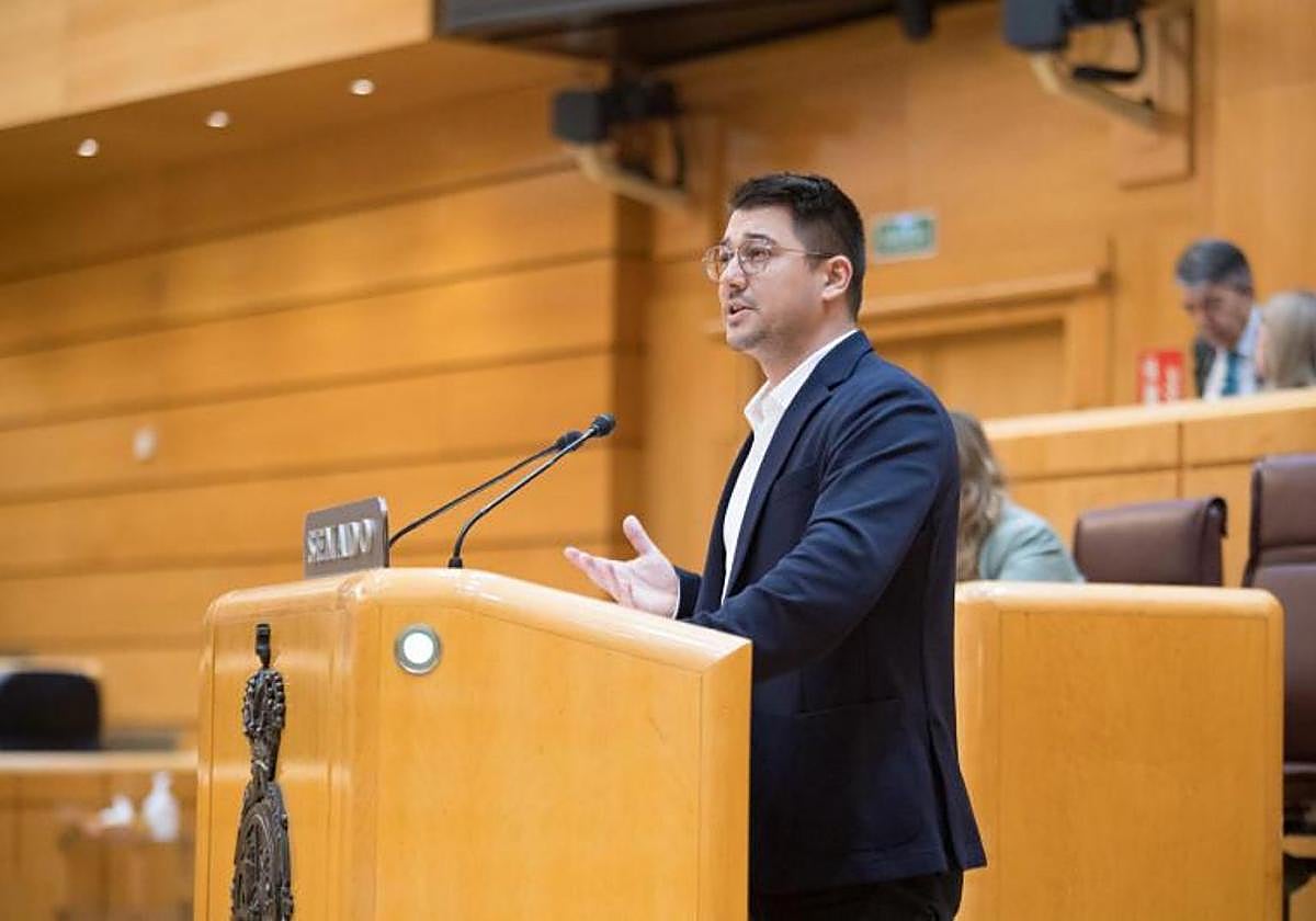 El senador por ASG Fabián Chinea, este miércoles defendiendo la moción del decreto canario en la Cámara Alta.