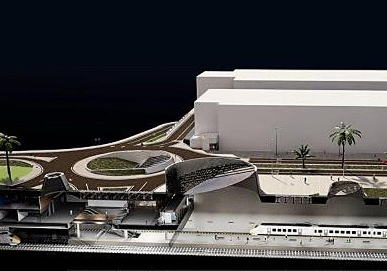 Recreación del trazado del tren a su paso por el Aeropuerto de Gran Canaria.