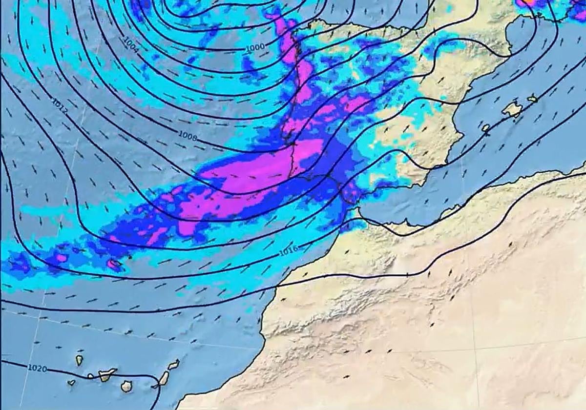 Mapa de precipitaciones el sábado al mediodía.