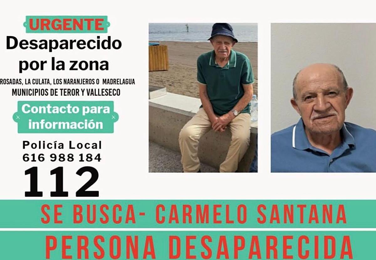 Imagen del cartel de desaparecido del ciudadano Carmelo Santana.
