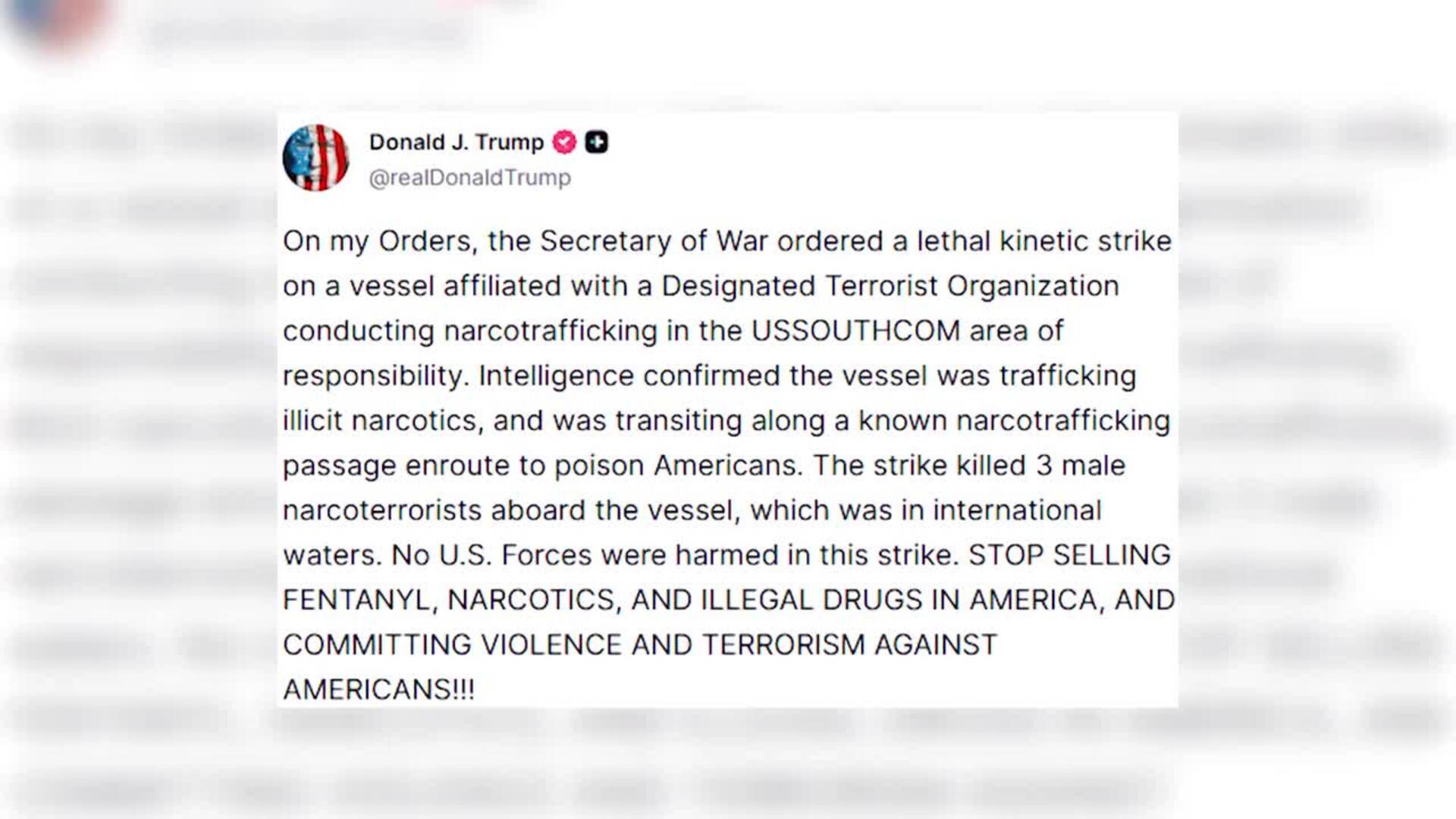 EEUU ataca en aguas internacionales una supuesta embarcación de narcotráfico