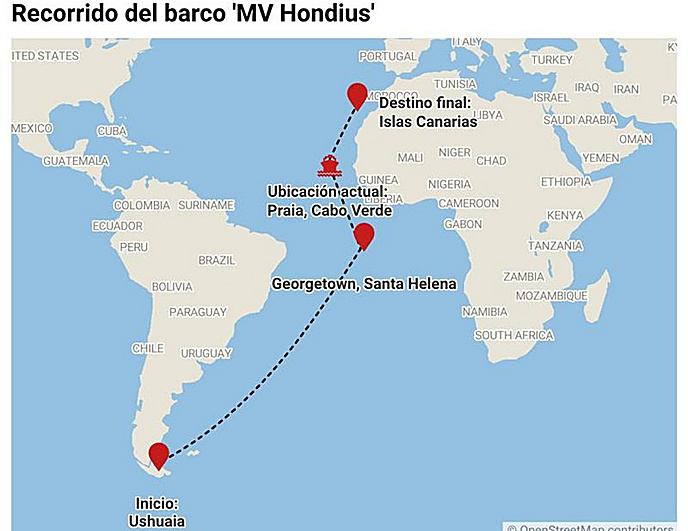 Más de 10.000 km marcados por la emergencia sanitaria: la ruta del crucero afectado por el brote de hantavirus hasta Canarias