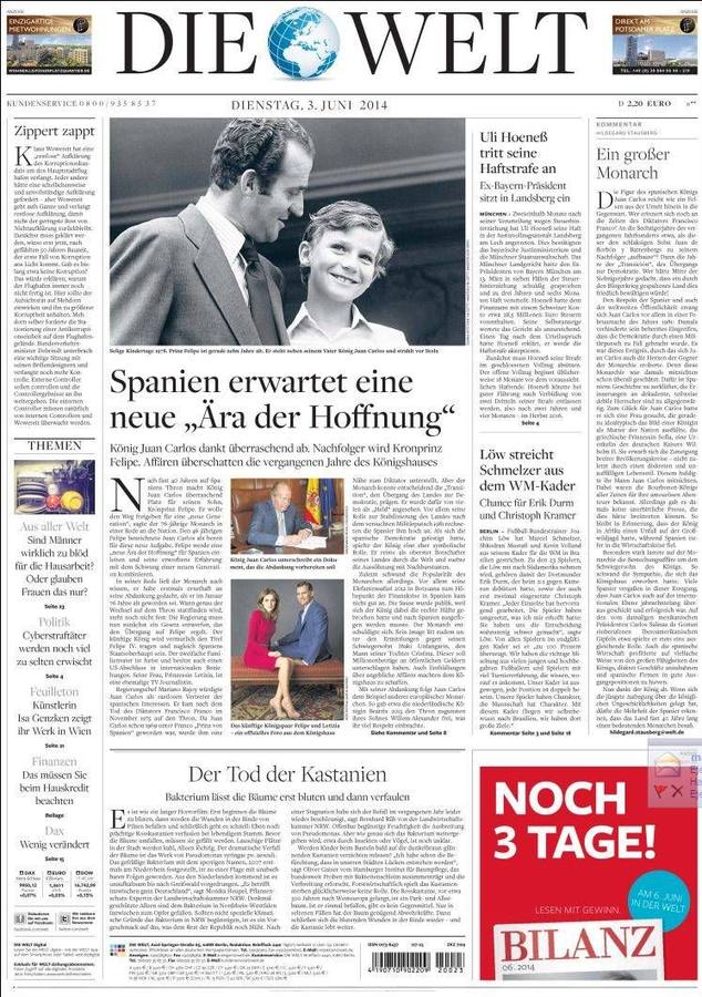 Portada del alemán Die Welt.