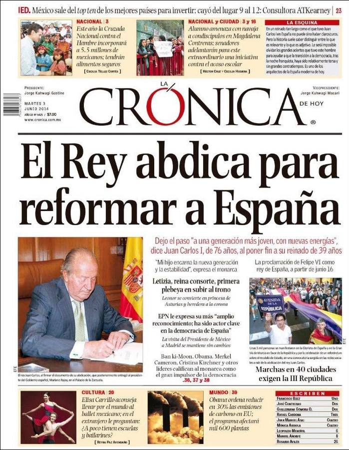 Portada del mexicano La Crónica.