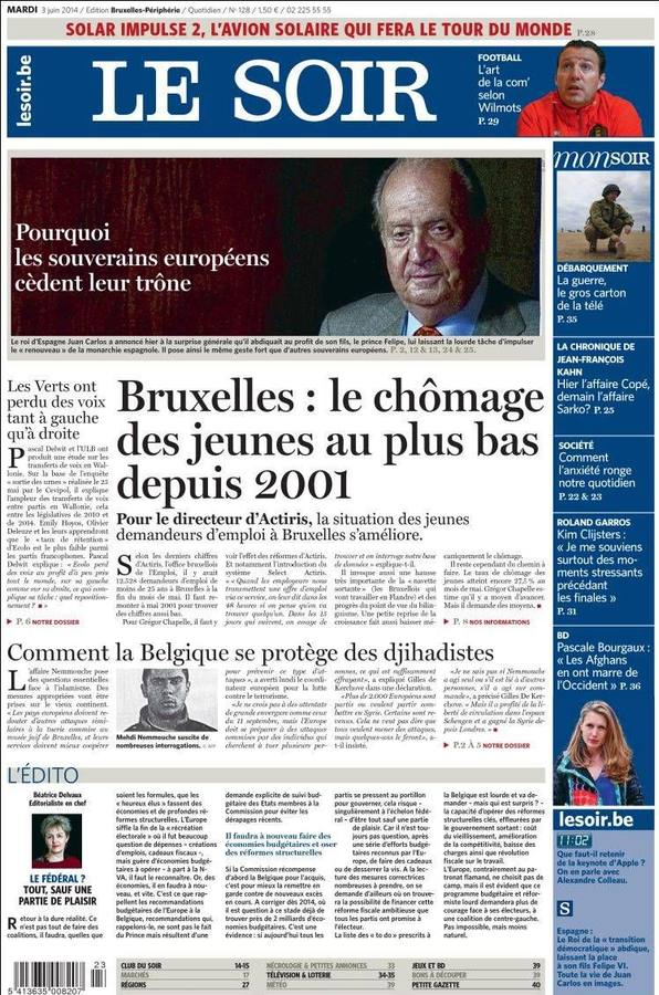 Portada del belga Le Soir.