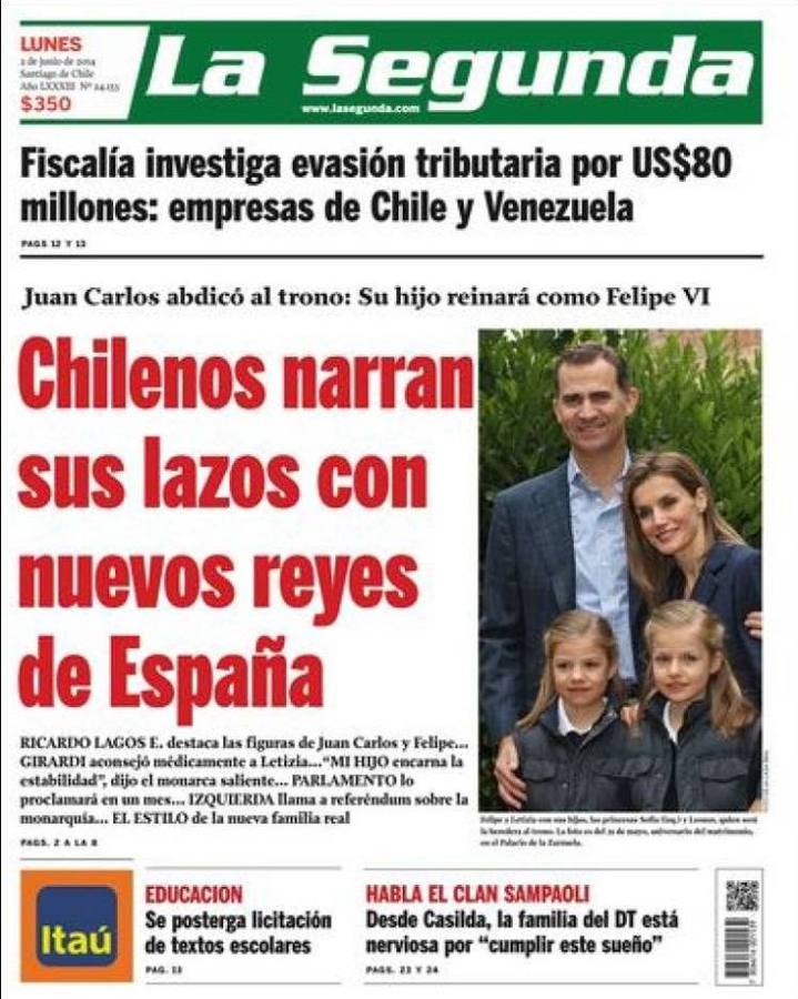 Portada del chileno La Segunda.