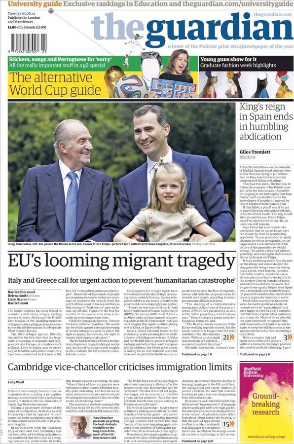 Portada del británico The Guardian.