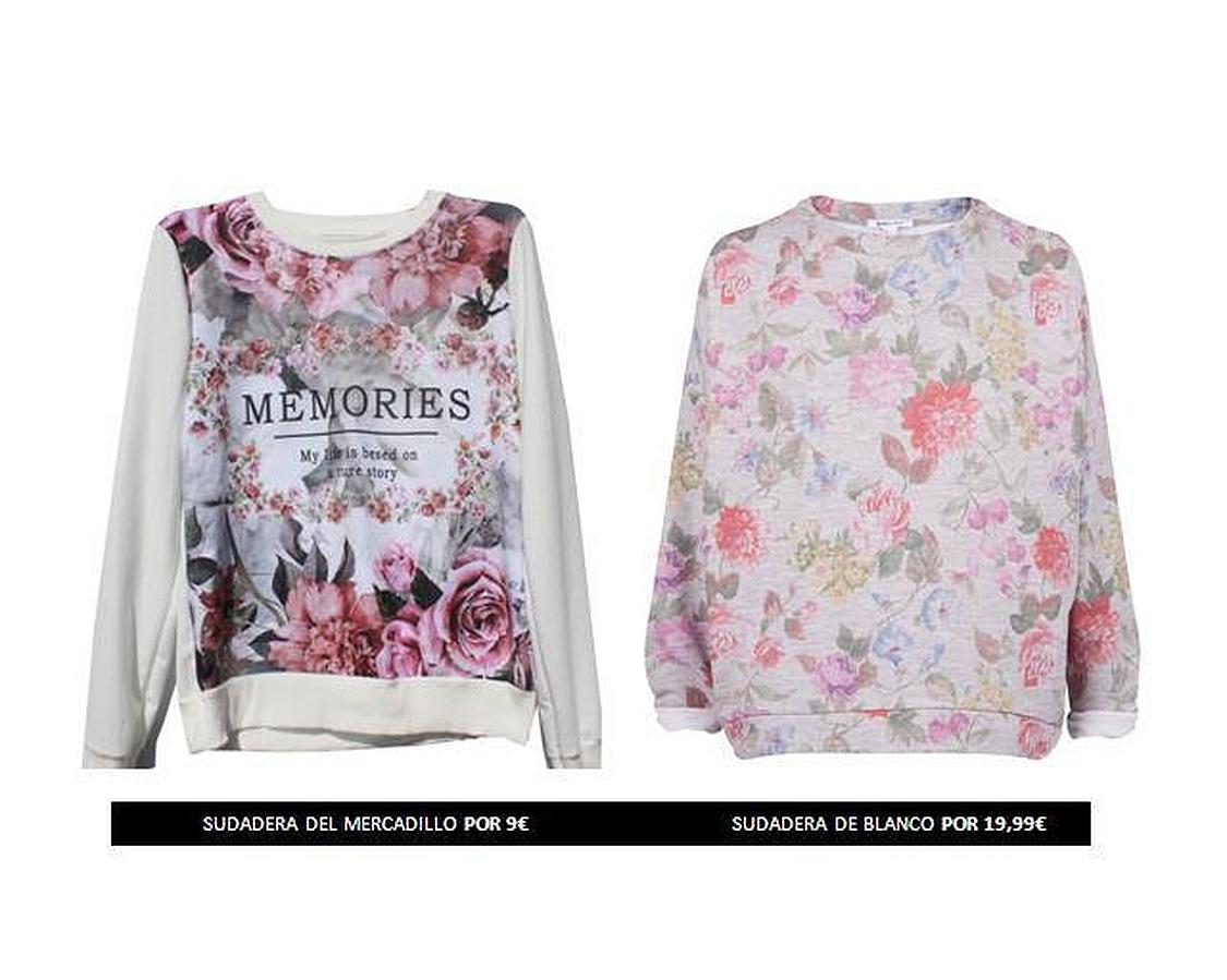 Sudadera floral. Para lograr un estilismo muy deportivo. La encontramos a 9 euros, es decir, a 10 euros de diferencia con la versión que propone Blanco, también con el estampado floral como protagonista, en este caso, por 19,95 euros.