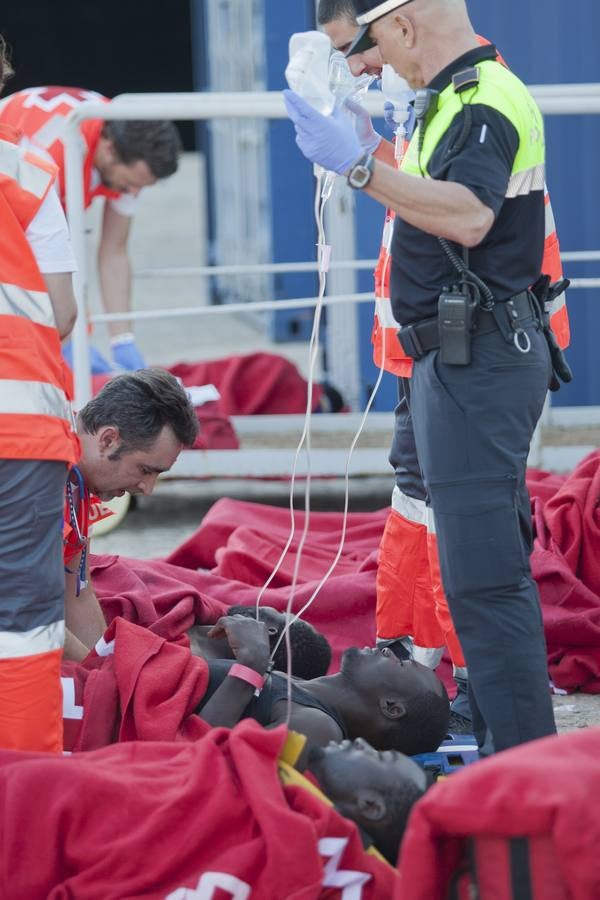 La llegada a Málaga de los supervivientes de una patera naufragada, en imágenes