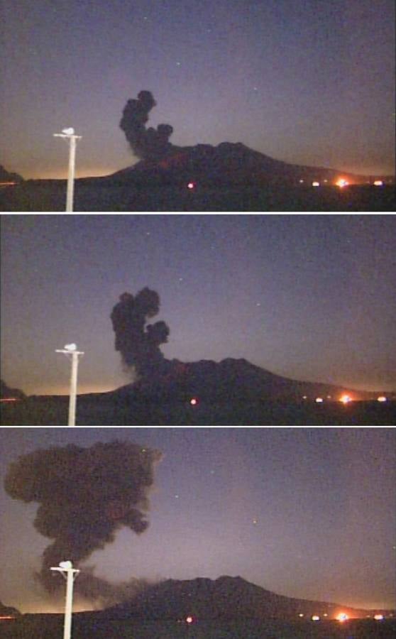 Fotos de la entrada en erupción del volcán Sakurajima