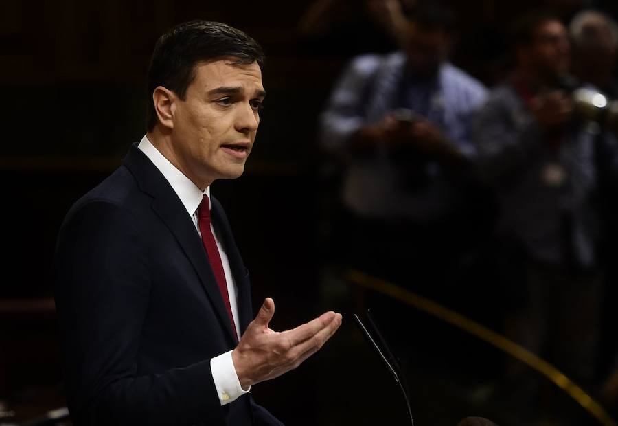 Pedro Sánchez, durante el discurso ofrecido en la sesión de investidura en el Congreso de los Diputados.