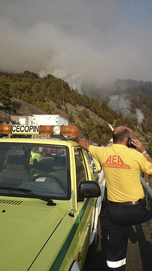 Efectivos del Centro de Coordinación Operativa Insular (Cecopin) del Cabildo de La Palma coordina el dispositivo de extinción del fuego del incendio forestal.