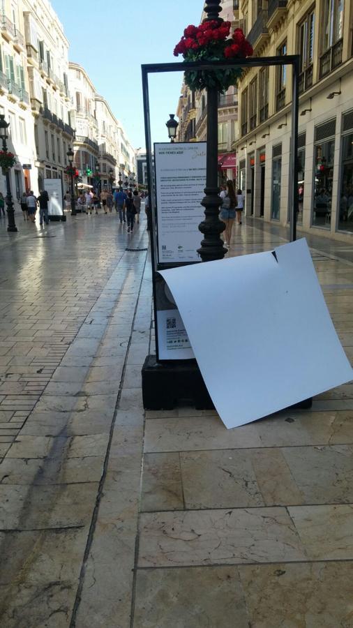 Destrozan la exposición sobre el cáncer instalada en calle Larios