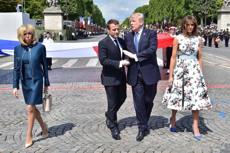 La Fiesta Nacional francesa contó con la asistencia del presidente de los Estados Unidos en conmemoración del centenario de la entrada de Estados Unidos en la Primera Guerra Mundial junto a Francia y al resto de los aliados.