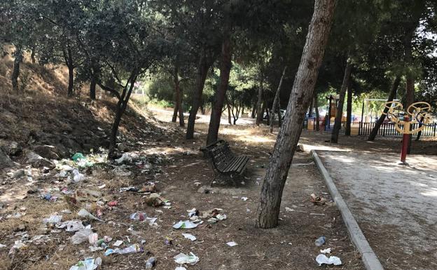 Restos de basura en la calle Centaurea.