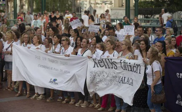 Momento de la manifestación de las camareras de piso en Málaga. 