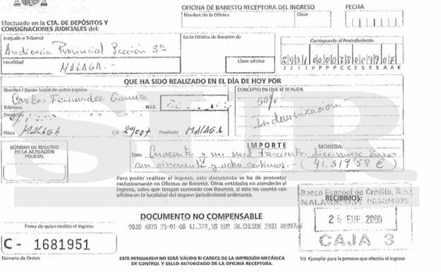 Recibos de los ingresos efectuados para el pago de la indemnización por la condena del caso de la U.D. San Pedro.