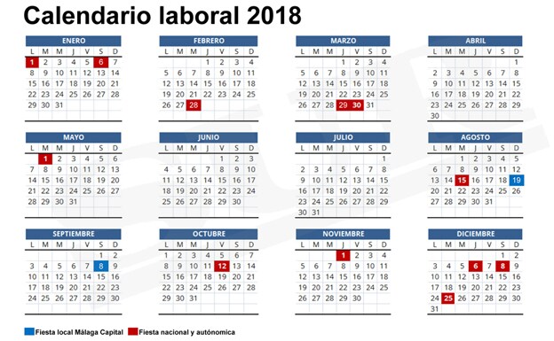 Gráfico. Calendario laboral de 2018 