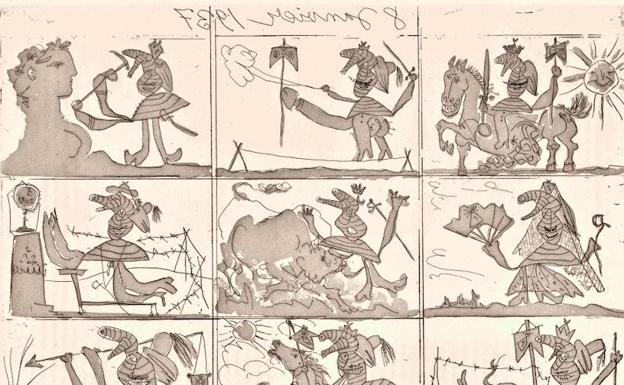Imagen principal - En la imagen superior, una de las series de la carpeta ‘Sueño y mentira de Franco’, de Picasso. A la izquierda, la exposición del Octubre Picassiano partirá de los grabados de Callot realizados en el siglo XVII. Al lado, 'Los desastres de la guerra’ de Goya.