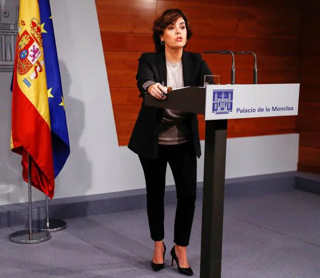 Sáenz de Santamaría en una reciente intervención en la Moncloa. :: Juan Medina / Reuters