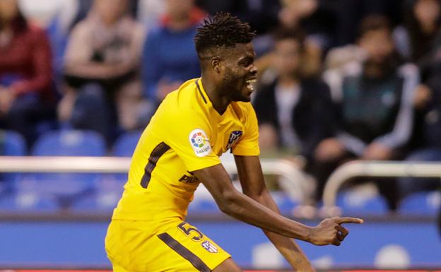 Thomas celebra su gol en Riazor.