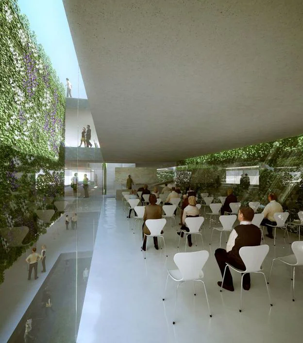 Detalle del jardín vertical previsto en la nueva facultad. :: sur