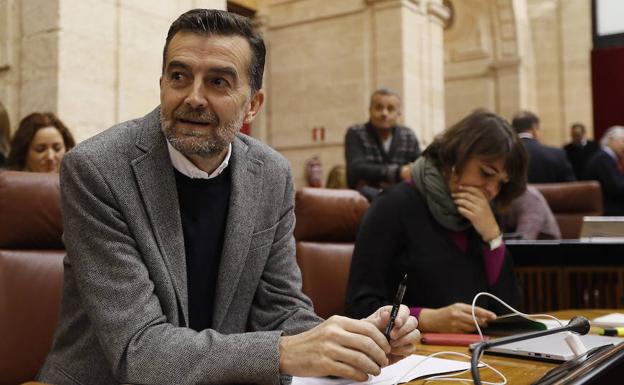 Imagen principal - Antonio Maíllo. :Teresa Rodríguez y Juan Marín, ayer en el Parlamento andaluz.
