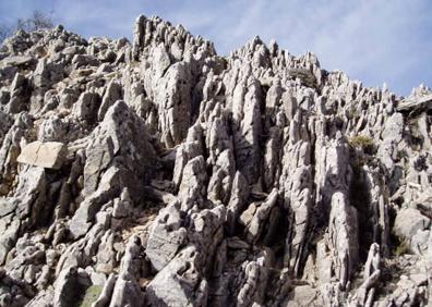 Imagen secundaria 1 - El itinerario permite el disfrute de enclaves muy singulares. | Las rocas calizas cobran formas muy originales en algunos puntos de la ruta| Vista del entorno con neblina