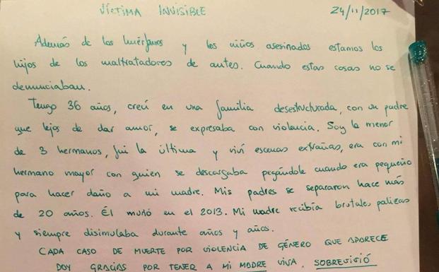 La carta y el dolor de una víctima invisible de la violencia de género