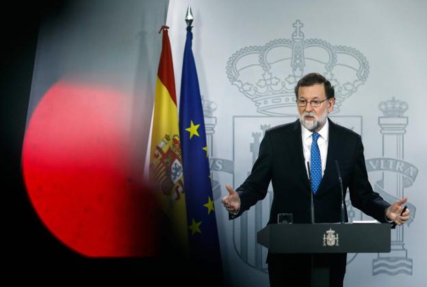 El presidente del Gobierno, Mariano Rajoy, durante una intervención en la Moncloa. :: óscar del pozo / afp