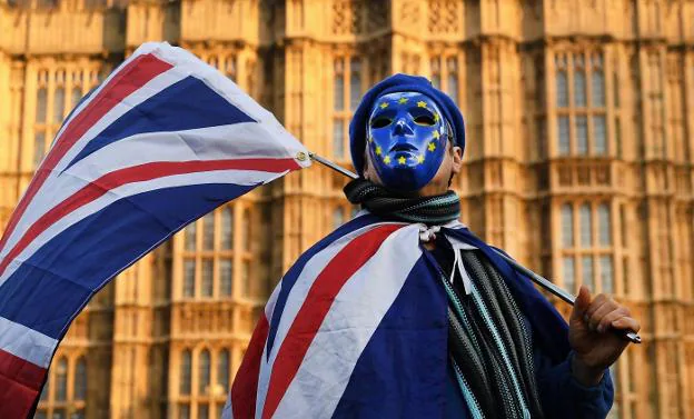 Un manifestante a favor de la UE, el pasado mes de diciembre durante una concentración ante el Parlamento británico. :: ANDY RAIN / efe
