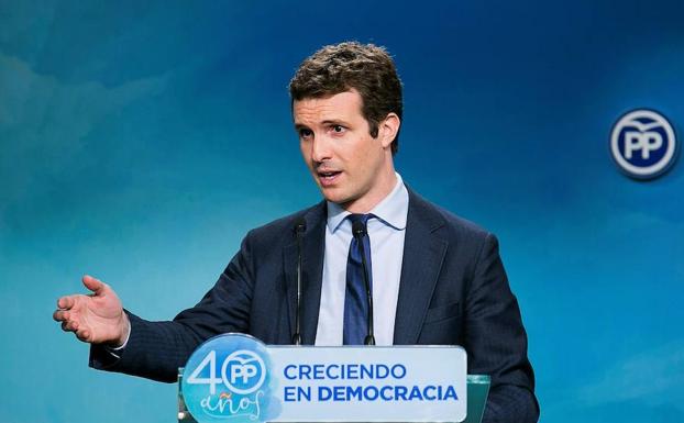 Pablo Casado, durante su comparecencia para valorar la propuesta del presidente del Paralment catalán.