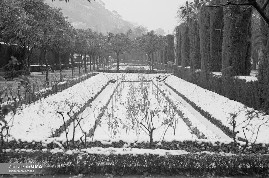 El 3 de febrero de 1954 es una fecha que ha quedado en el recuerdo de la capital. Aquel día se dieron las condiciones necesarias para que la nieve cuajara en Málaga y quedara una estampa que no se ha vuelto a repetir desde esa fecha.