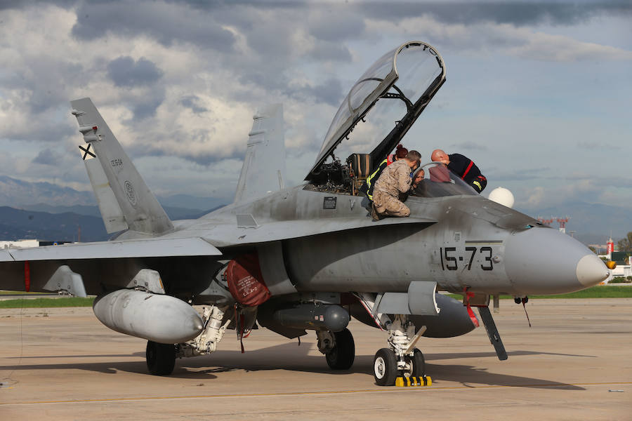 Aviones de combate en Málaga, una docena de cazas F18 participarán el miércoles en el ejercicio Dapex en Málaga