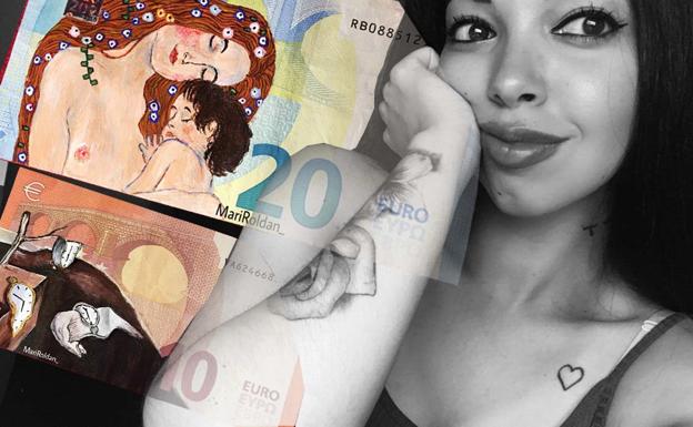 La joven malagueña Mari Roldán recrea obras icónicas de la pintura en billetes de euro