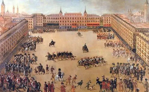 Recreación anónima de la Plaza Mayor de Madrid, en 1623. 