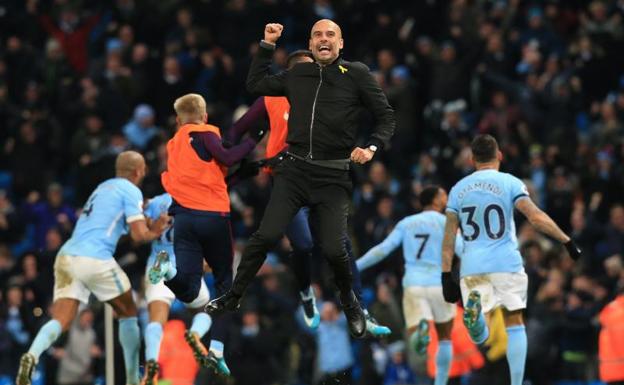 Guardiola, celebrando el sábado uno de los goles con los que su equipo venció al Tottenham. 