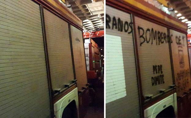 Desaparecen las pintadas de protesta en los camiones de bomberos de Málaga
