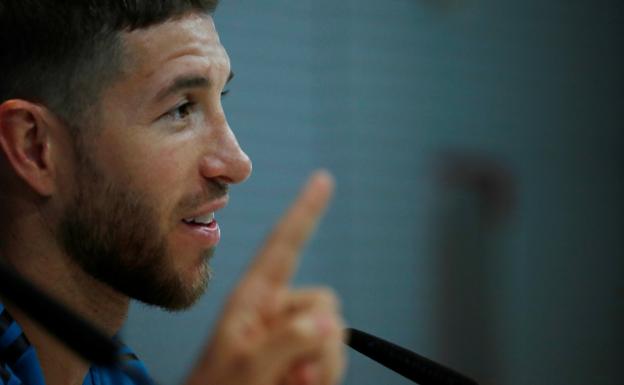 Sergio Ramos, durante la rueda de prensa oficial. 
