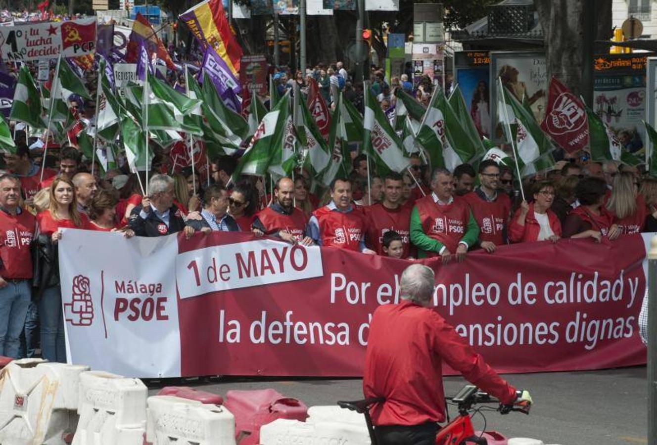 Miles de malagueños participan en la marcha del Día del Trabajo, convocada por CCOO y UGT y apoyada por partidos y colectivos de izquierda