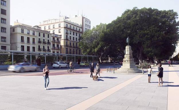 Recreación de la Alameda Principal, vista desde la entrada hacia la calle Larios, una vez que sea reurbanizada. 