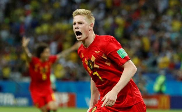 De Bruyne celebra su gol ante Brasil.