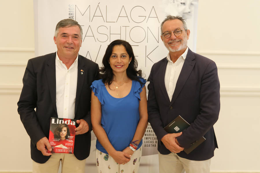 Pepe Cobos, María José Naranjo y Samuel Perea en la presentación de la Pasarela Málaga Fashion Week.