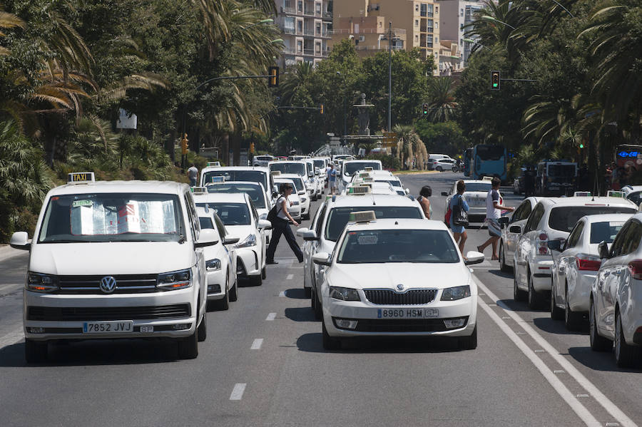 En el tercer día de huelga, los taxistas de Málaga han vuelto a cortar por sorpresa el Paseo del Parque en ambas direcciones.