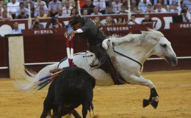 Par a dos manos de Ventura a lomos de 'Dólar' sin el cabezal. 