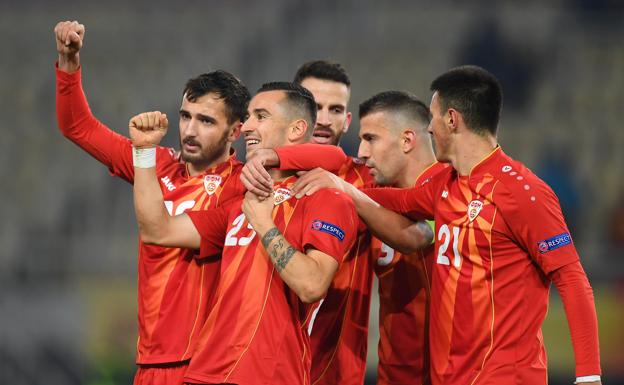 Nestorovski celebra un gol ante Gibraltar en el partido de la Liga de Naciones jugado en Skopie. 