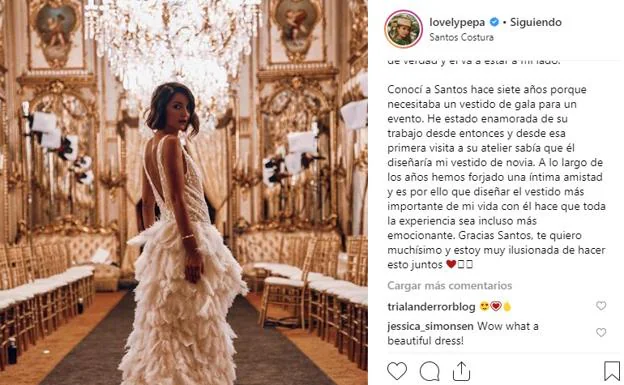 Lovely Pepa desvela el nombre del diseñador de sus vestidos de novia