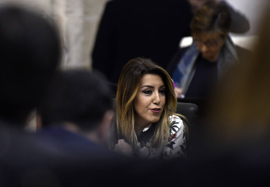 Susana Díaz, esta mañana en el Parlamento andaluz.